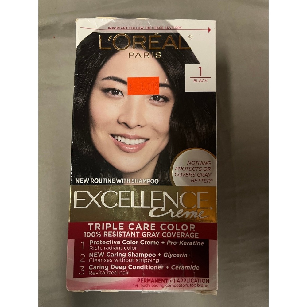 L'Oreal‎ Paris Excellence Creme Hair Color 1 Black Triple Care Gray Coverage